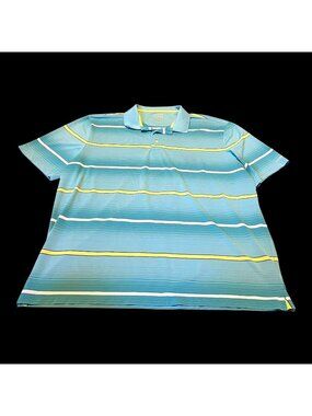 Ralph Lauren Chaps Blue And Yellow Striped Breathable Polo Tshirt XXL Casual